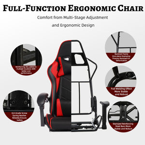 English Elm Deepfurniture Racing Style Gaming Chair Pu Leather Massage Lumbar Footrest Home Office Black+Red W3860P428626