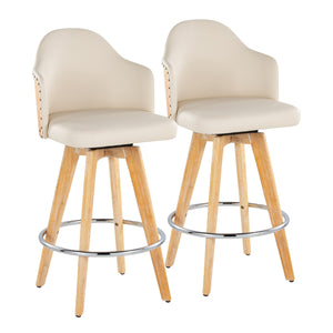 English Elm Ahoy 26" Counter Stool Set of 2 – Contemporary Bamboo Frame, Cream Faux Leather Swivel, 250 lb Limit B202S00146