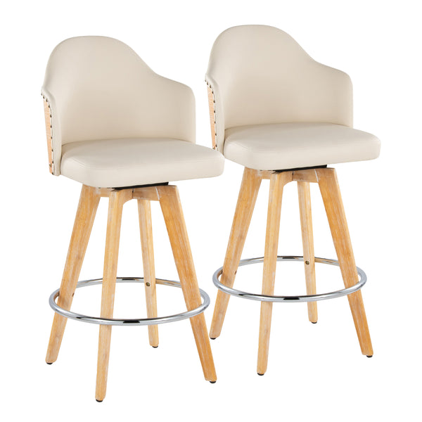 English Elm Ahoy 26" Counter Stool Set of 2 – Contemporary Bamboo Frame, Cream Faux Leather Swivel, 250 lb Limit B202S00146