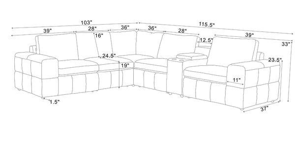 English Elm Premium Leather Match Sectional with Dual Recliners Cup Holders and Storage Console Olive Green B2748S00144