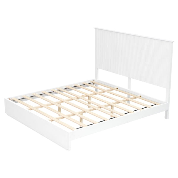 English Elm Stylish King Bed Frame Vertical Slat Headboard Low Profile Contemporary Bedroom White N770PK369234K
