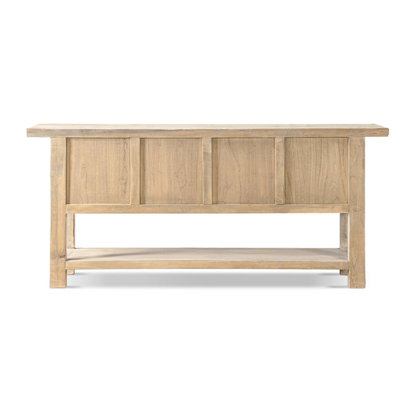 English Elm Rowan Reclaimed Pine Sideboard with Hand-carved Pulls and Open Display Shelf B2719P474454