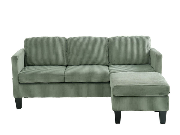 English Elm L-Shaped Corduroy Sofa with Cushioned Cashmere Comfort, Modern Luxury Design for Small Spaces Olive Green W2121P319092