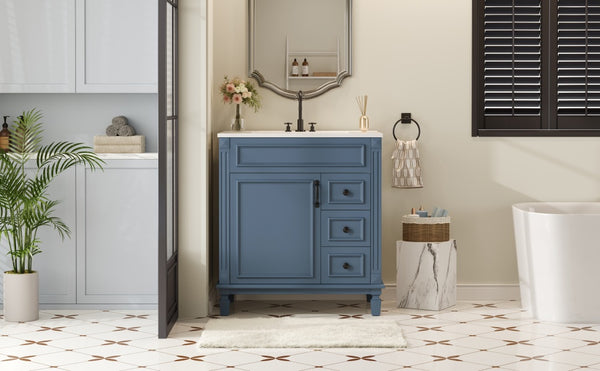 English Elm 30" French-Inspired Bathroom Vanity With Ceramic Sink, Soft-Close Drawers & Elegant Storage Solutions N710P323323C