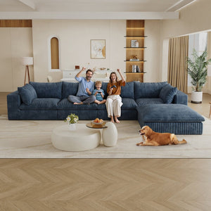 English Elm 157.6" Corduroy Modular Cloud Sofa Feather Fill Deep Lounge Seating for Living Room W2824S00157