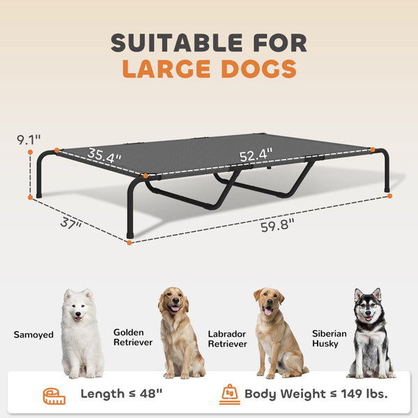 English Elm Large Elevated Dog Bed Powder Coated Steel Frame Teslin Mesh for Extra Big Breeds Black,Gray T3971P440346