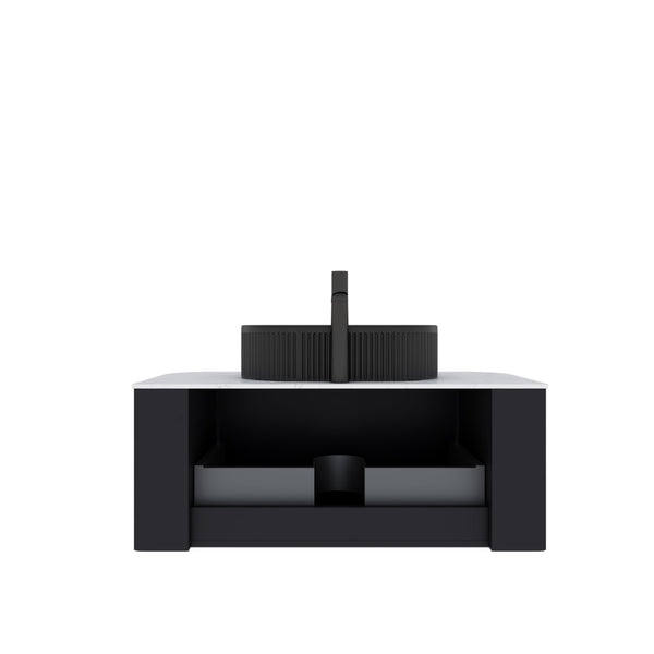 English Elm Dina Floating Bathroom Vanity Sintered Stone Top Glass Basin Striped Plywood Cabinet W2615S00709