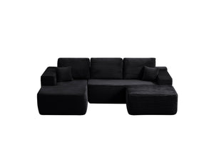 English Elm 104" Modular U-shape Sectional Plush Corduroy Deep Seat Sofa for Modern Living Spaces W3975S00035