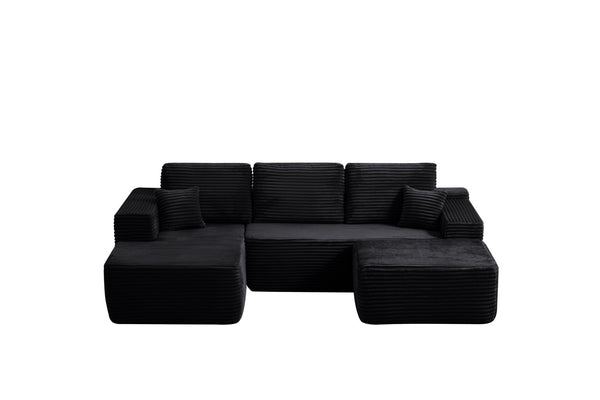 English Elm 104" Modular U-shape Sectional Plush Corduroy Deep Seat Sofa for Modern Living Spaces W3975S00035