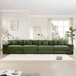 English Elm 170" Oversized Cloud Modular Sectional Couch - Plush Corduroy, Ergonomic Design, 12 Pillows, Customizable Comfort W714S01335