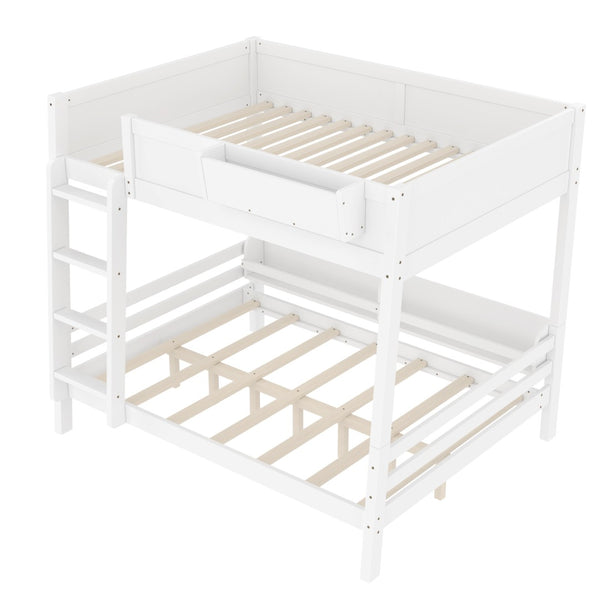English Elm Full Pine Bunk Bed with Integrated Bookshelves Guardrails and Detachable Frame White W5316S00011