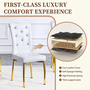 English Elm Set of 4 Glam Faux Leather Dining Chairs with Crystal Buckle and Gold Tone Legs White+Gold W3226P311058