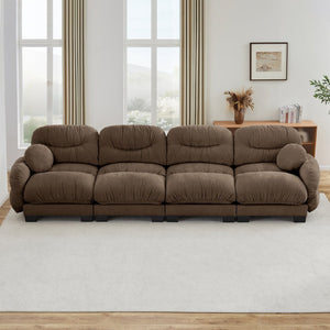 English Elm Pleated Chenille Modular Sofa with Ergonomic Foam Cushions and Sculptural Curved Armrests Brown W5656S00061