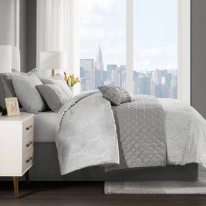 English Elm 10-piece California King Velvet Jacquard Comforter Set Layered Bedding with Microfiber Shams Grey B035P482945
