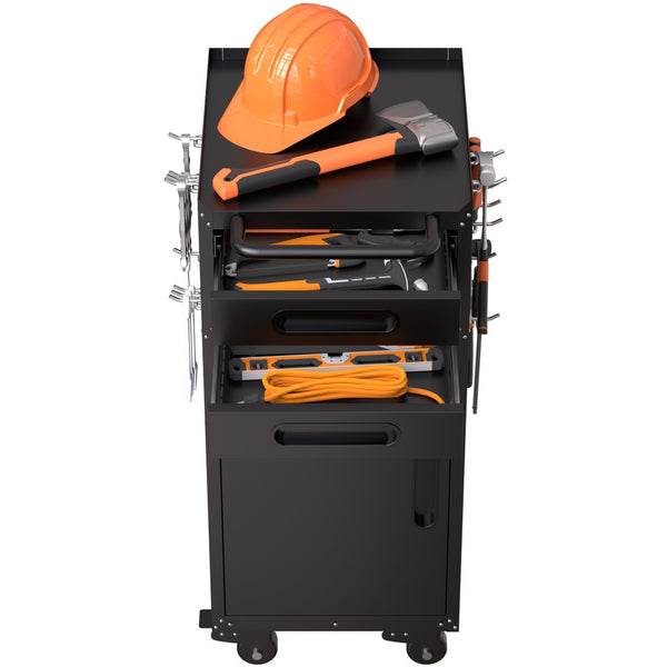 English Elm 34.3" Slim Steel Rolling Cabinet with Locking Door Two Drawers for Garage Workshop T2398P442675