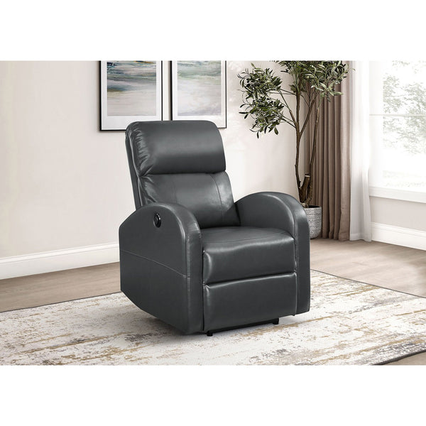 English Elm Meglia Grey Power Recliner Chair with Faux Leather Upholstery, Button Controls & Rounded Arms for Modern Comfort B062P299795