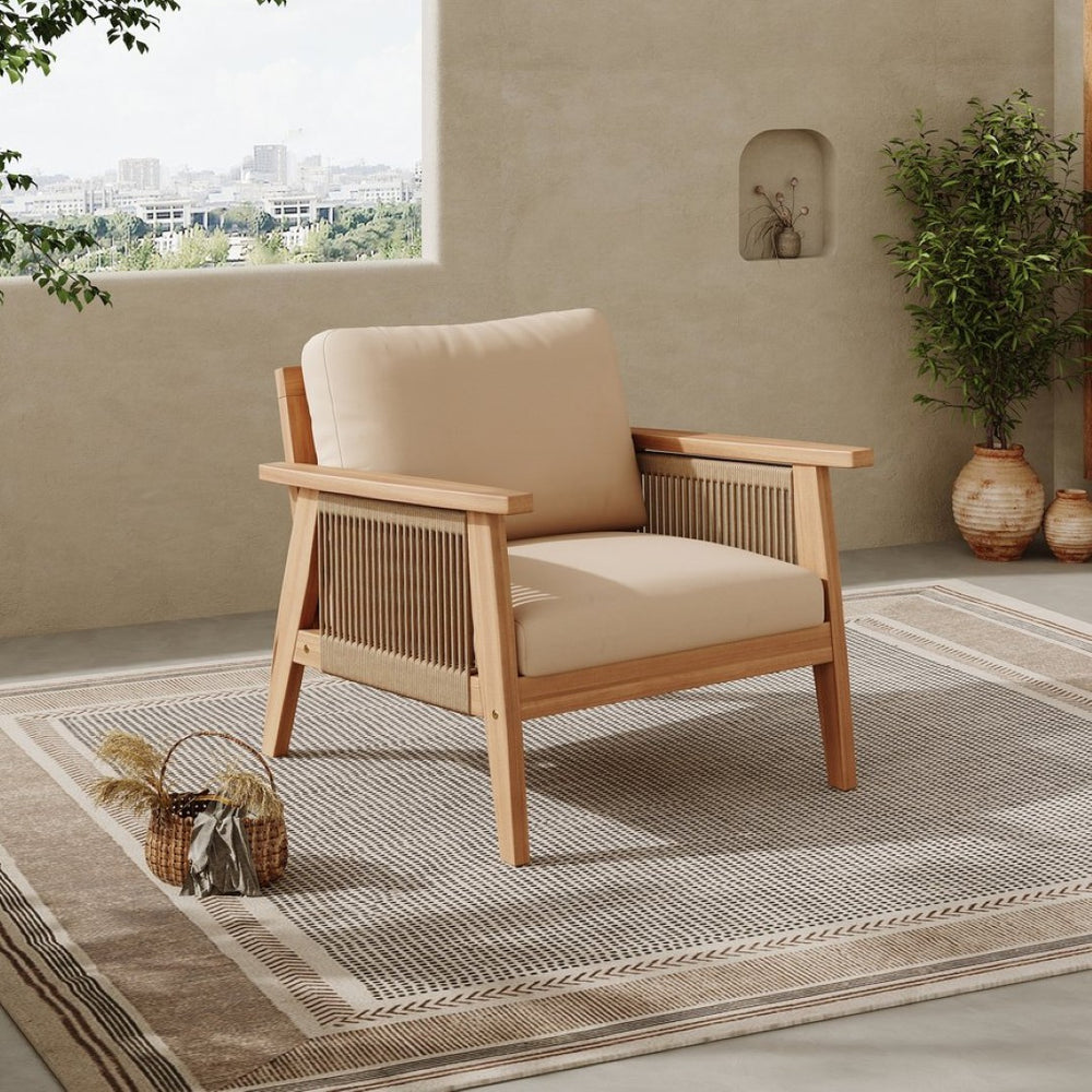 English Elm Outdoor Acacia Hardwood Patio Chair Handwoven Rope Weave with Weather Ready Cushions N757P238680B