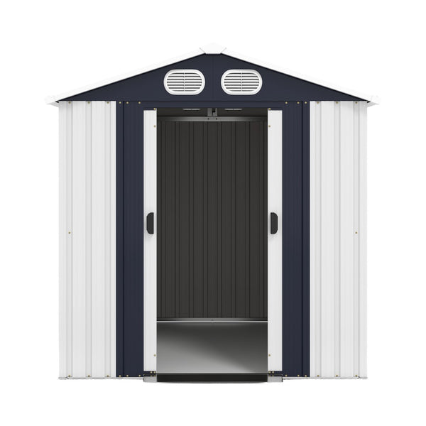 English Elm Campcraft 8x6 Outdoor Metal Storage Shed with Lockable Doors and Ventilation for Backyard White W1598S00045