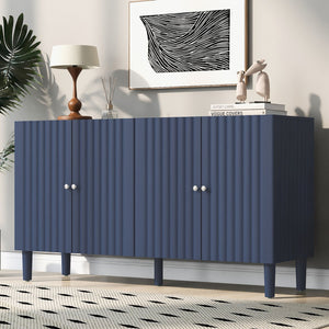 English Elm U_STYLE Four-Door Sideboard with Wavy Panel Doors, Cylindrical Wood Legs, Sleek Metal Handles, 67" länge Navy Blue N711P186790V