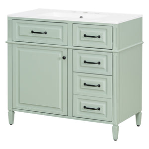 English Elm 36-Inch Modern Bathroom Vanity With Ceramic Sink, Adjustable Shelves, Flip Drawers & Metal Handles N725P350849F