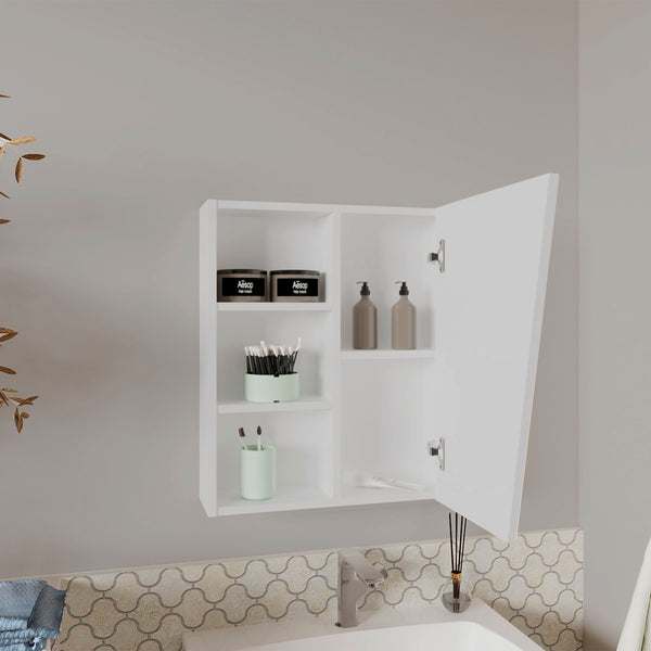 English Elm Medicine Compact Wall-Mounted Cabinet with Mirrored Door and 5 Shelves, Engineered Wood Durable Storage White 28.35 L x 22.05 W x 4.72 H B097P350305