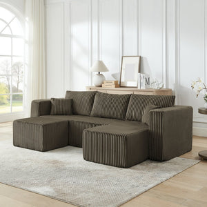 English Elm Compact Modular Sectional Corduroy Sofa High Density Foam Fill for Small Space Living Brown W487P411612