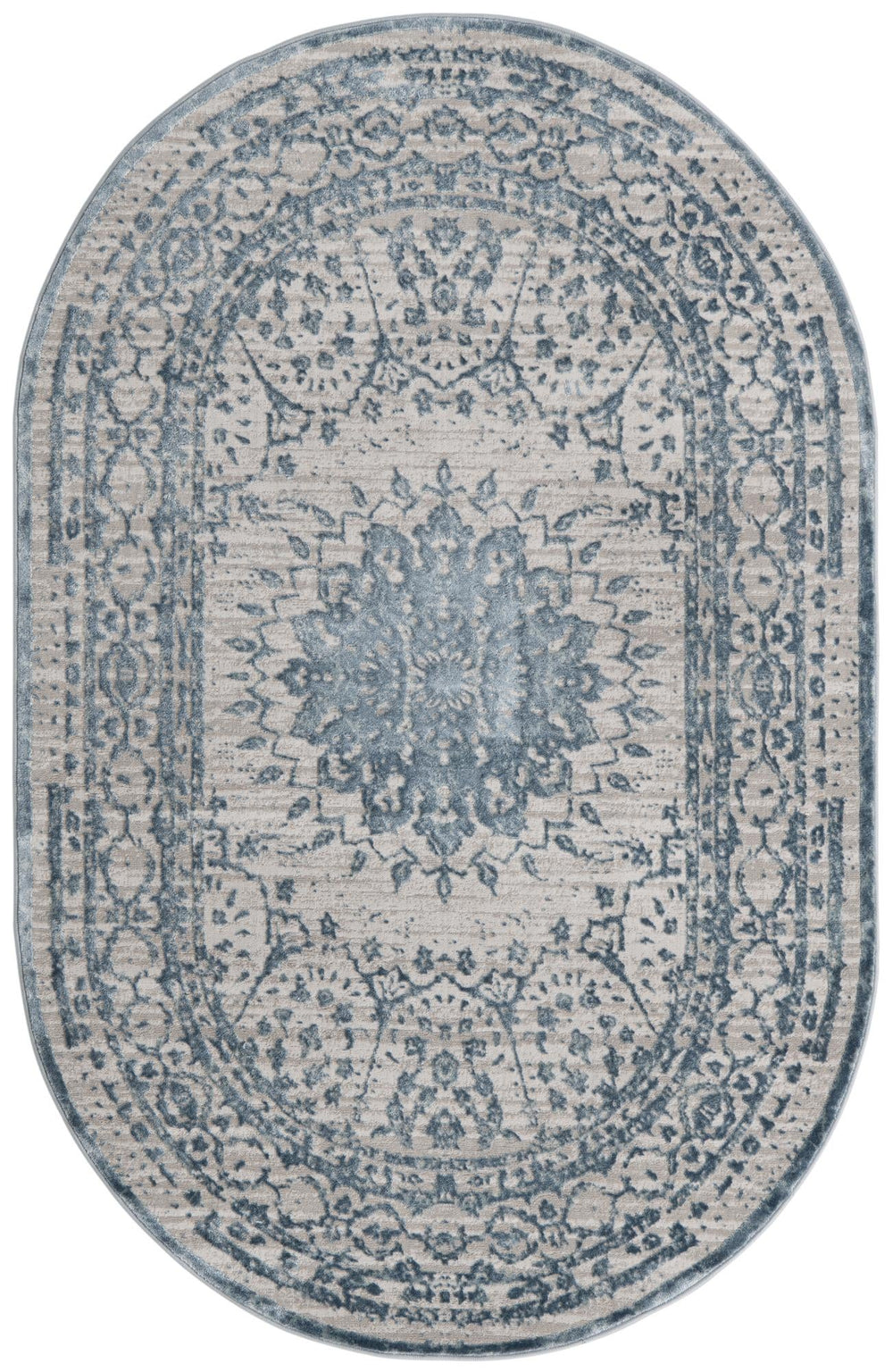 Unique Loom Aberdeen Derbyshire Machine Made Medallion Rug Light Blue, Gray 5' 3" x 8' 0"