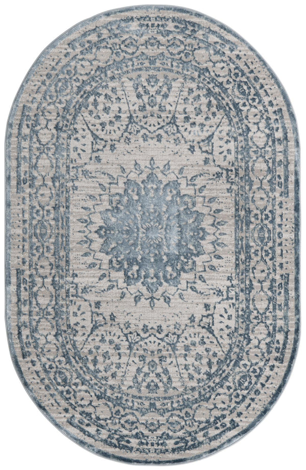 Unique Loom Aberdeen Derbyshire Machine Made Medallion Rug Light Blue, Gray 5' 3" x 8' 0"