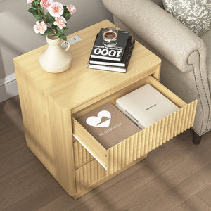 English Elm (set Set of 2 Modern End Tables with Usb-c Charging and Three Drawer Storage for Any Room Natural W409P414475