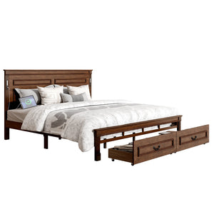 English Elm King Pine Wood Storage Bed with Led Lighting Usb Charging Tall Panel Headboard Walnut W504S00270