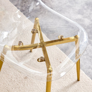 English Elm Table And Chair Set - Modern Wood Texture Mdf Coffee Table With Glass Legs & 4 Transparent Chairs W1151S02076-GIGA