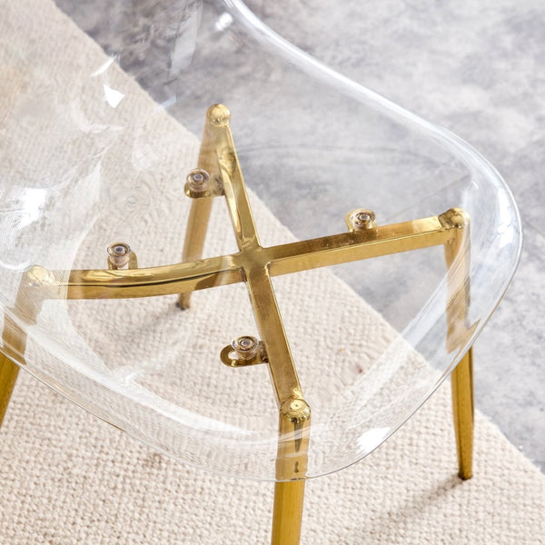 English Elm Table And Chair Set - Modern Wood Texture Mdf Coffee Table With Glass Legs & 4 Transparent Chairs W1151S02076-GIGA