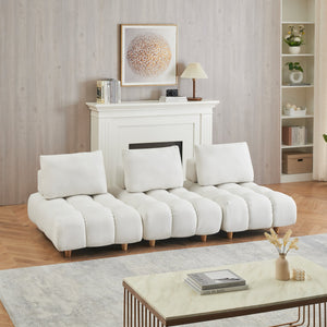 English Elm 90 Teddy Sofa 90in Plush Apartment-Ready 3-Seater with Solid Wood Legs, Sponge Cushions, Cozy Appeal Beige W1658S00064