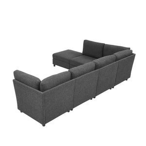 English Elm Modern Foil Fabric Modular Sectional Sofa Reconfigurable Living Room Seating Dark Gray W5568S00049