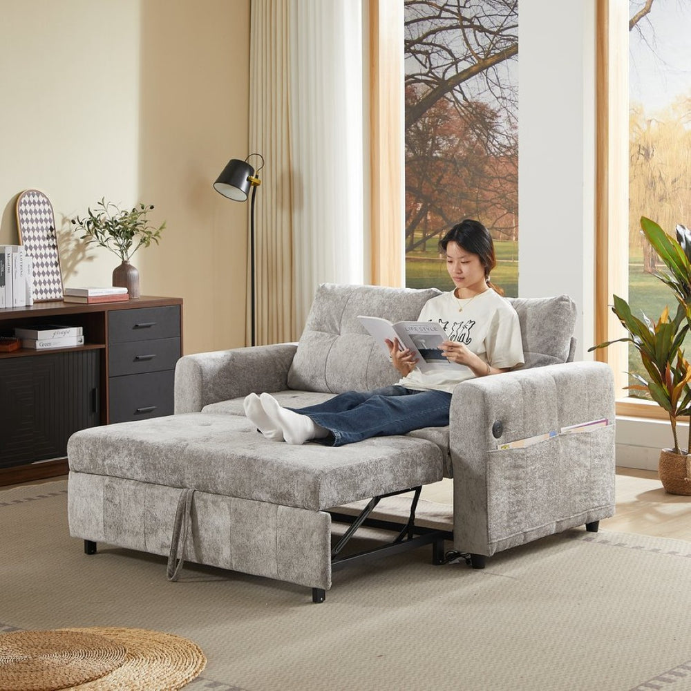 English Elm Modern Chenille Tufted Sleeper Sofa with Usb Port and Storage for Guest Rooms W1183S00025