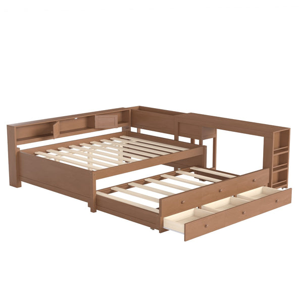 English Elm Twin Daybed Pine Frame with Trundle Desk Hutch Shelves and Storage for Kids Rooms Brown W1580S00462