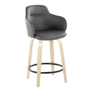 English Elm Boyne 24" Contemporary Fixed-Height Counter Stool with Swivel, Faux Leather Upholstery, Wood Base and Round Footrest - Set of 2 Grey B202S00006