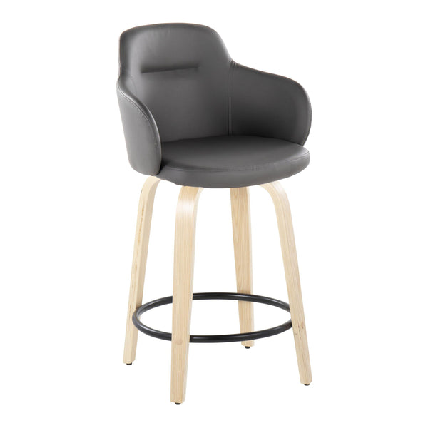 English Elm Boyne 24" Contemporary Fixed-Height Counter Stool with Swivel, Faux Leather Upholstery, Wood Base and Round Footrest - Set of 2 Grey B202S00006