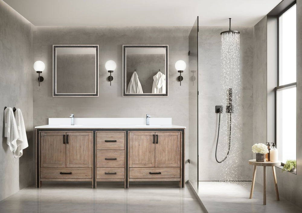 English Elm Rustic Barnwood Double Bath Vanity 80" W With Cultured Marble Top & 2 Elegant 30" Mirrors Included B2731S00941-GIGA