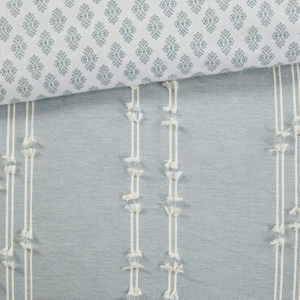 English Elm King/Cal Kara Cotton Jacquard Duvet Cover Set - Eco OEKO-TEX, Aqua Diamond Reverse, Button Closure, 3pc B03596483