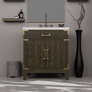 English Elm Brown Oak Single Bath Vanity With White Quartz Countertop & 28" Mirror – Elegant Storage Solution B2731S01454