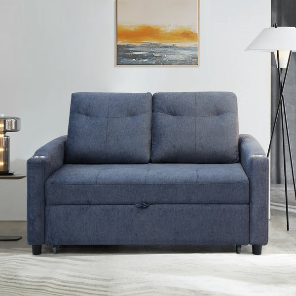 English Elm Modern Velvet Loveseat Sofa Bed with USB Charging, Storage Pockets, Toss Pillows & Reclining Backrest W1183S00013