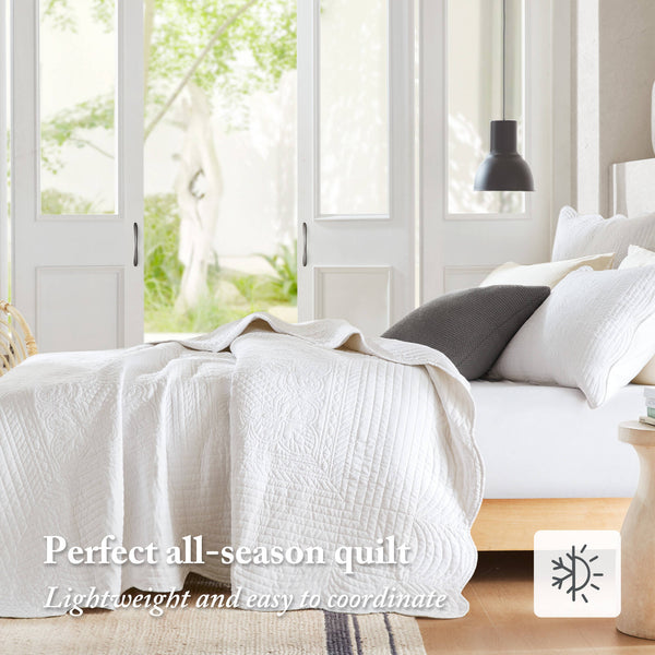 JLA Home Madison Park - 3 Reversible Scalloped Edge Quilt Set with Antimicrobial Microfiber, Cottage Charm & Machine Washable 108 L x 96 W x 0.25H MP13-1038