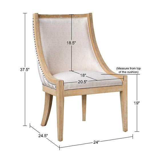 English Elm Upholstered Reclaimed Wheat Dining Chair with Nailhead Trim, Solid Wood Frame, 300 lb Capacity, Polyester Upholstery B035P256569