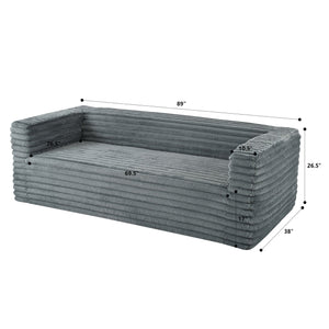 English Elm 89" Modern Corduroy Couch Plush 3-Seat Sofa with Squared Arms, Super Soft Luxury Seating for Living Spaces Grey W680P214252