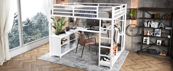 English Elm Metal Twin Xl Loft Bed with L Shaped Desk Wardrobe and Storage for Teens W1580S00368
