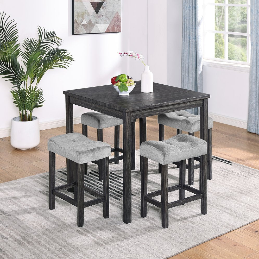 English Elm Dining Round 5-Piece Table Set with Solid Wood Chairs, Linen Upholstery, Industrial Modern Style Black+ Gray W487P333509