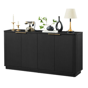 English Elm 63" Wave Front Sideboard with Four Door Storage for Living Room Hallway Bedroom W1820P431357