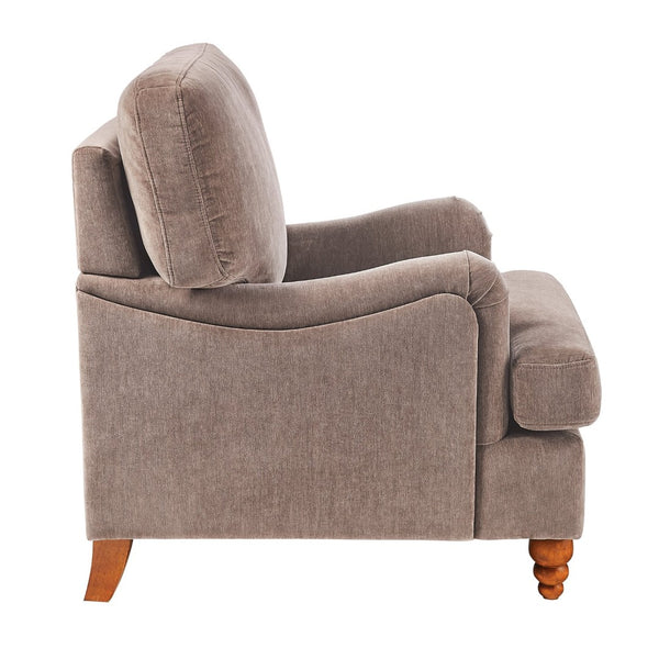 English Elm Candor Overstuffed Accent Chair with English Roll Arms and Walnut Turned Legs Brown B050P466462