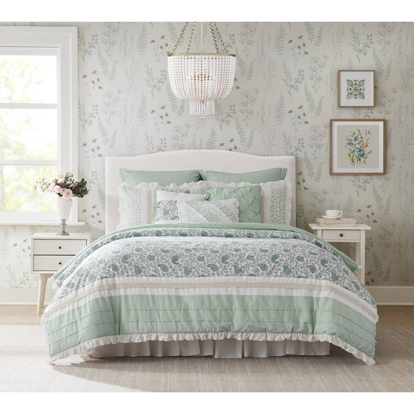 English Elm 9 Madison Park Dawn Cotton Percale 9-Piece Paisley Pintuck Comforter Set with Lace Trim and Pillows Aqua 23.62 L x 19.09 W x 17.91 H B03596966